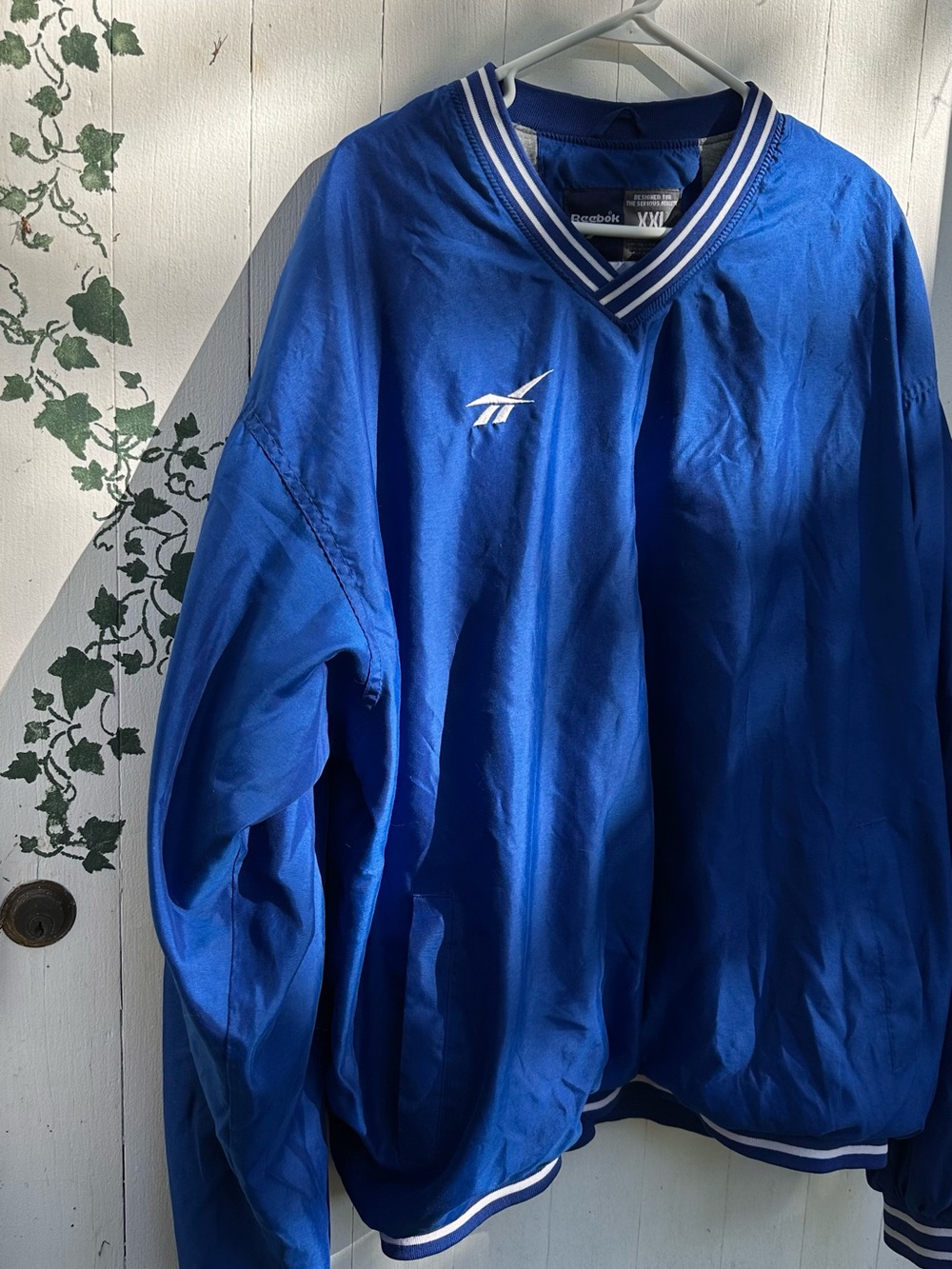 Y2K Reebok Men’s Lined Pullover Windbreaker Jacket in Bright Blue w Pockets